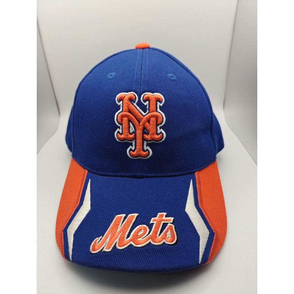 Vtg New York Mets Hat Cap Strap Back Blue Orange White Logo Twins Ent Baseball